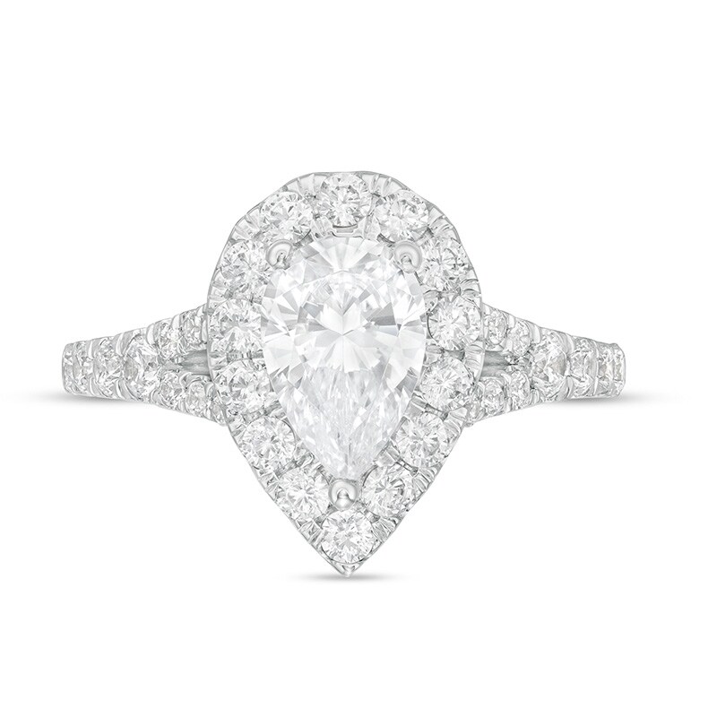 Previously Owned - 2.00 CT. T.W. Certified Lab-Grown Pear-Shaped Diamond Frame Split Shank Engagement Ring in 14K White Gold (F/SI2)