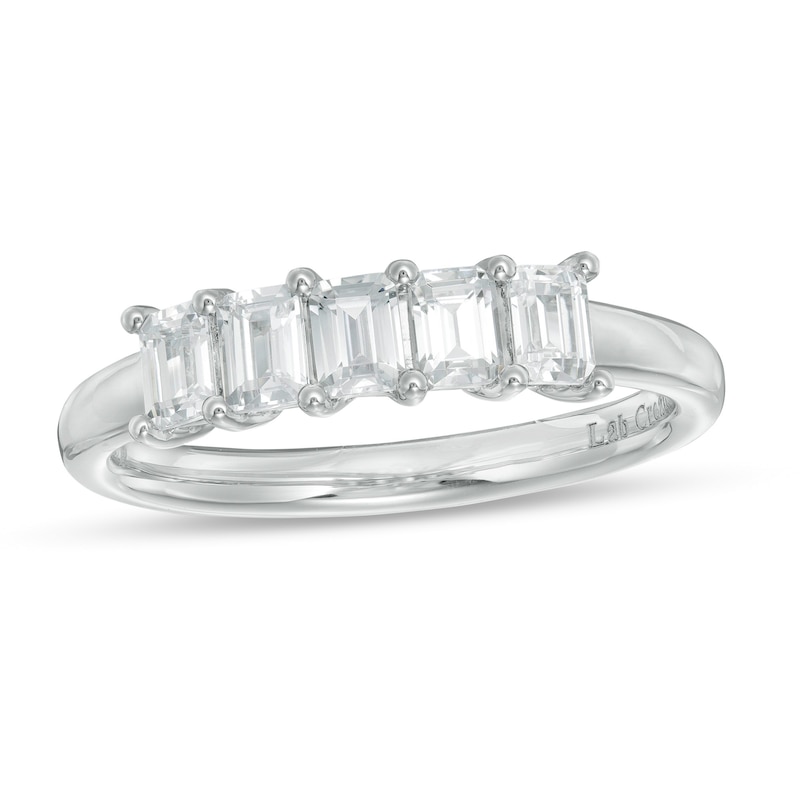 Previously Owned - 1.00 CT. T.W. Certified Emerald-Cut Lab-Grown Diamond Five Stone Anniversary Band in 14K White Gold (F/SI2)
