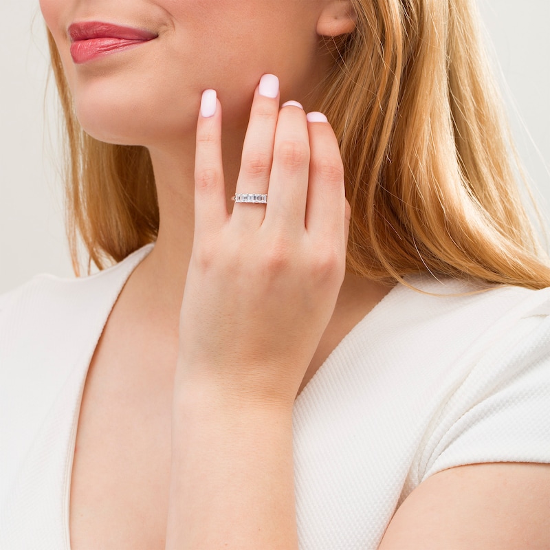 Previously Owned - 1.00 CT. T.W. Certified Emerald-Cut Lab-Grown Diamond Five Stone Anniversary Band in 14K White Gold (F/SI2)