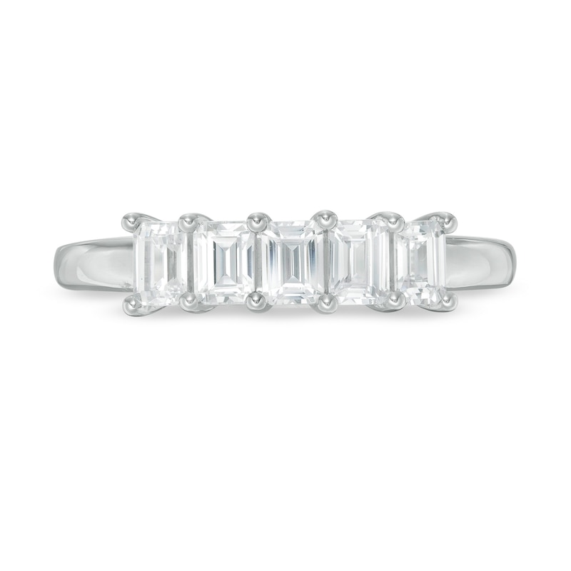 Previously Owned - 1.00 CT. T.W. Certified Emerald-Cut Lab-Grown Diamond Five Stone Anniversary Band in 14K White Gold (F/SI2)