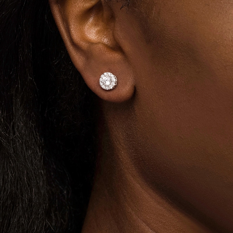 Previously Owned - 1.00 CT. T.W. Certified Lab-Grown Diamond Frame Stud Earrings in 14K White Gold (F/SI2)