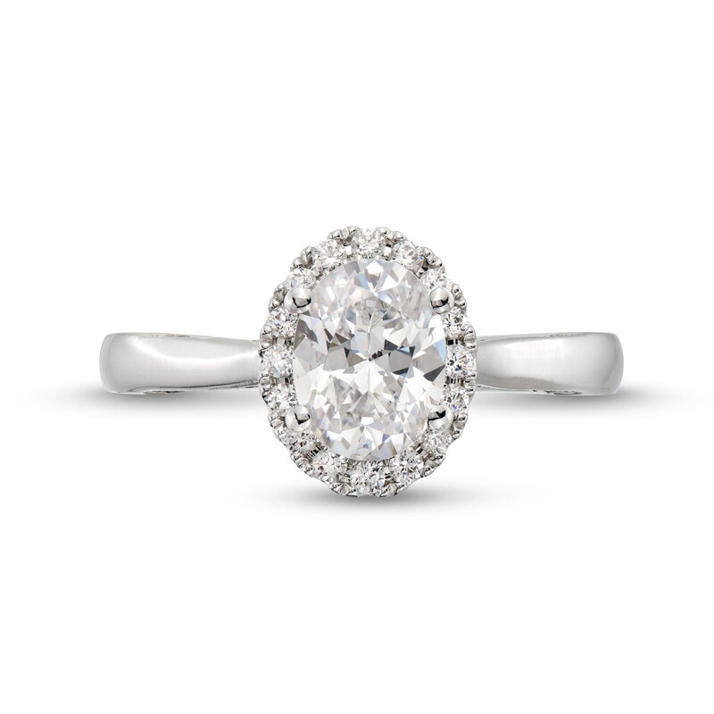 Previously Owned - 1.38 CT. T.W. Oval Certified Lab-Grown Diamond Frame Engagement Ring in 14K White Gold (F/SI2)