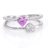 Lab-Created Pink and White Sapphire Composite Mirrored Hearts Split Shank Ring in Sterling Silver