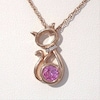 5.0mm Lab-Created Pink and White Sapphire Collar Cat Outline Pendant in Sterling Silver with 14K Rose Gold Plate