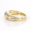 Lab-Created Emerald and White Sapphire Two Stone Triple Row Split Shank Ring in Sterling Silver with 14K Gold Plate