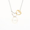 Freshwater Cultured Pearl Heart Link Necklace in Sterling Silver and 10K Gold