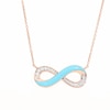 0.09 CT. T.W. Diamond Aqua Blue Enamel Infinity Necklace in Sterling Silver with 14K Rose Gold Plate