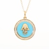 0.23 CT. T.W. Diamond Frame Aqua Blue Enamel Hamsa Circle Pendant in Sterling Silver with 14K Gold Plate