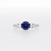 Blue Lab-Created Sapphire and White Lab-Created Sapphire Three Stone Ribbed Shank Ring in Sterling Silver