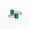Emerald-Cut Lab-Created Emerald and White Lab-Created Sapphire Double Row Bypass Ring in Sterling Silver