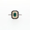Lab-Created Emerald, Black Spinel and White Lab-Created Sapphire Octagon Frame Ring in Sterling Silver and 10K Gold