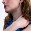 Blue Lab-Created Sapphire and Freshwater Cultured Pearl Chain Drop Earrings in Sterling Silver
