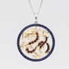 Garnet and Blue Lab-Created Sapphire Dragon Circle Pendant in Sterling Silver and 10K Gold - 18”