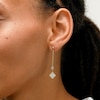 Glitter Enamel Double Clover Linear Chain Drop Earrings in 14K Gold