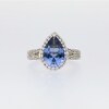 Pear-Shaped Blue and White Lab-Created Sapphire Frame Split Shank Ring in Sterling Silver