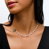 Green and White Jade Flower Bead Chain Necklace in 14K Gold